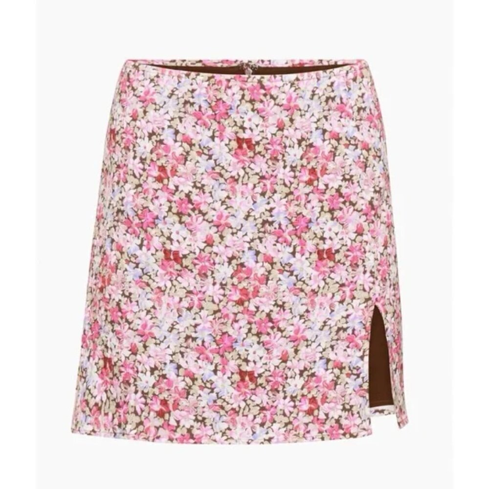 Aritzia Sunday Best Tatiana Skirt NWT Floral Cognac Pink Size 6 - Picture 3 of 8